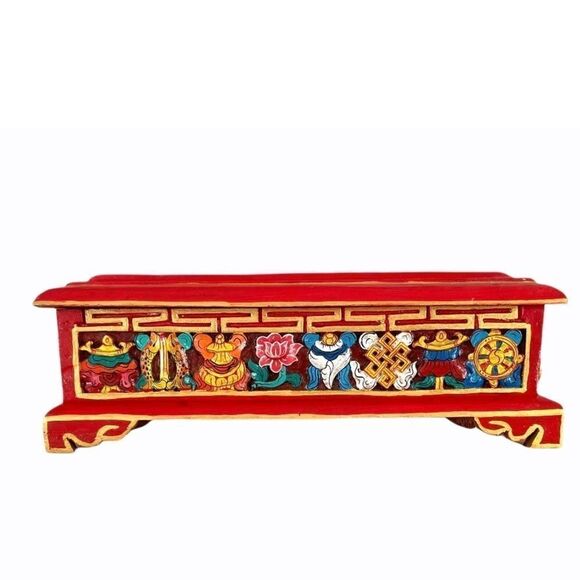 Red carved wooden incense burner - Picture 9 of 16